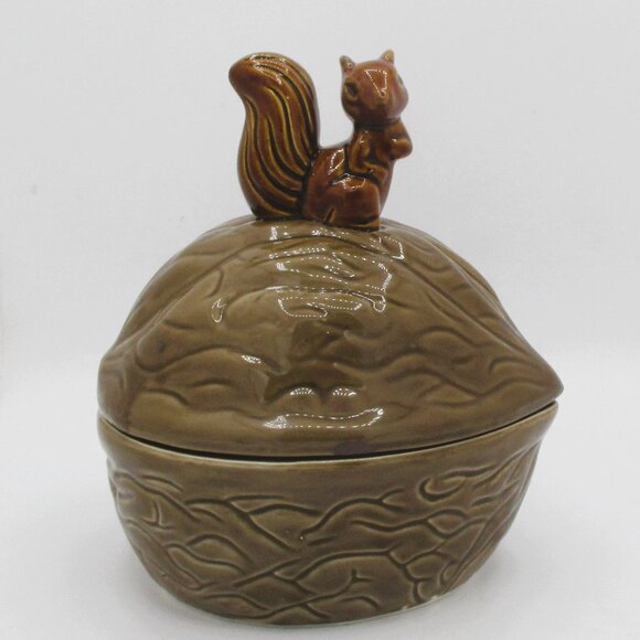 Vintage 1982 Houston Foods Ceramic Squirrel & Acorn Dish With Lid - Picture 1 of 6